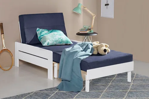 Home affaire Ausziehbett "ROBIN" aus Massivholz, weiß - Massivholz Ausziehbett, ideal für platzsparendes Wohnen und kompatibel mit Standard-Klappmatratzen (70x190 cm). Perfekt für Kinderzimmer oder Gästezimmer.