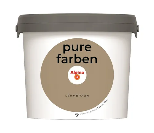 Alpina pure farben Wandfarbe – Lehmbraun, - Farben: Strapazierfähige, atmungsaktive Innenfarbe in Lehmbraun, emissionsarm und geruchsneutral für ein optimales Raumklima.