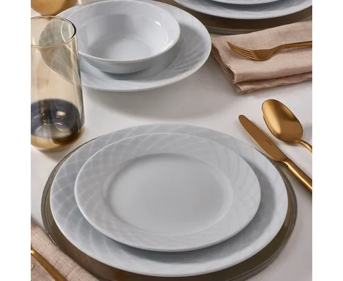 GÜRAL Porselen Tafelservice ALFA (24-tlg), 6 Personen, Porzellan, Elegantes Weiß, robustes Porzellan