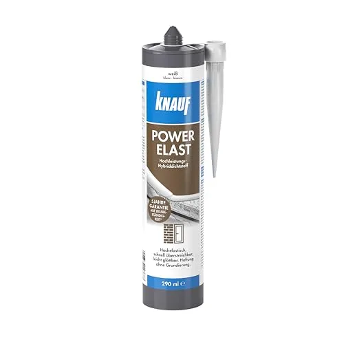 Knauf POWER-ELAST Hochleistungs Hybrid-Dichtstoff, 290 ml - Eisenwaren Spachtelmasse, dauerelastisch und vielseitig einsetzbar für Holz, Stein und Gips-Platten – ideal für präzise und langlebige Fugen.