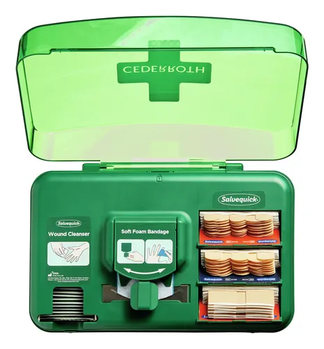 CEDERROTH Pflasterspender medium gefüllt grün REF51011006 - Praktischer Pflasterspender für schnelle Wundversorgung, ideal für Büros und öffentliche Einrichtungen.