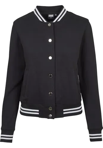 Urban Classics Damen Collegejacke TB1990, Schwarz, Gr. XS - Stylische Collegejacke für Damen mit Druckknopfleiste und Rippbündchen, ideal für einen lässigen Look und hohen Tragekomfort. Erhältlich in XS bis 5XL.