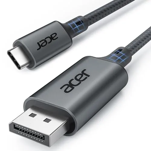 Acer USB C DisplayPort Kabel 4K@60Hz - Typ C auf DP, 2m - Hochwertiges USB C auf DisplayPort Kabel für müheloses Anschließen von USB-C-Geräten an DP-Displays. Unterstützt 4K@60Hz und 2K@165Hz für ein flüssiges Seherlebnis. Ideal für professionelle Anwendungen.
