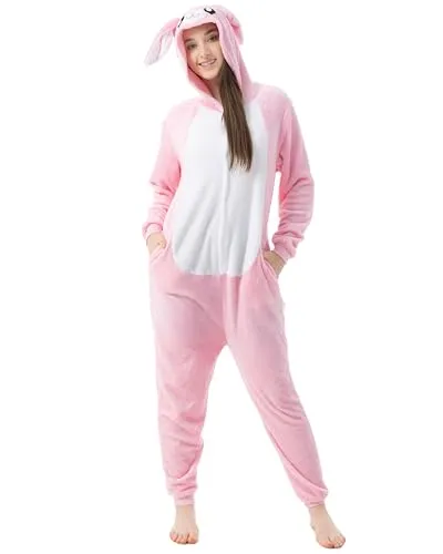 Katara 1744 Hase Kostüm-Anzug - Unisex Onesie für Erwachsene - Kuscheliger Hase-Jumpsuit aus weichem Fleece für gemütliche Abende und Partys. Praktische Knöpfe erleichtern das Anziehen. Ideal als Schlafanzug oder für besondere Anlässe!