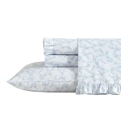 Laura Ashley Bettwäsche-Set für Kingsize-Bett, atmungsaktive Perkal-Baumwolle, Fadenzahl 200, Florale Heimdekoration (Viktoria-Blau, King-Size)
