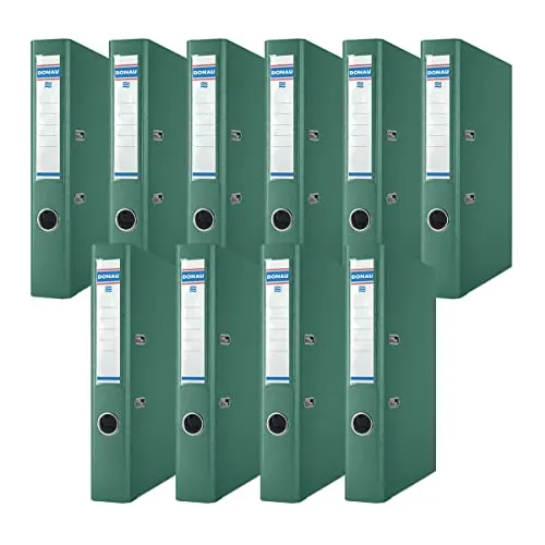 Donau Premium Ordner Schmal 10er Pack/DIN A4 / 5 cm / 10 Stück/Grün/Kunststoffbezug PP/Carton Papier Schlitzordner Büroordner Aktenordner Ringordner/Grünen Punkt