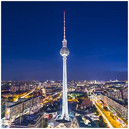 Wallario Möbelfolie selbstklebend/Aufkleber, Tischfolie geeignet für IKEA Lack Tisch - Möbeldeko Fernsehturm Berlin bei Nacht in 55 x 55 cm