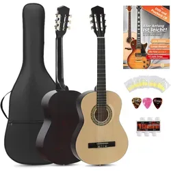 Classic Cantabile Acoustic Series AS-851 3/4 Konzertgitarre Starterset - Gitarren Starterset für Einsteiger, 3/4 Größe mit Linde Korpus, inkl. Tasche, Ersatzsaiten, Schule und Plektren für einen optimalen Start in die Musikwelt.