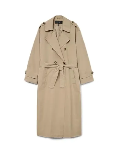 Vero Moda Trenchcoat Chloe - Eleganter Funktionsmantel in Beige - Stylischer Trenchcoat für Damen in Dunkelbeige, mit recyceltem Futter und taillierbarem Gürtel für eine perfekte Passform. Ideal für jede Jahreszeit!
