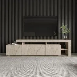 Skye Decor Beliz - Travertine TV-Schränke - Eleganter TV-Ständer aus 100% melaminharzbeschichtetem Spanholz mit LED-Beleuchtung, ideal für eine stilvolle Wohnzimmergestaltung.
