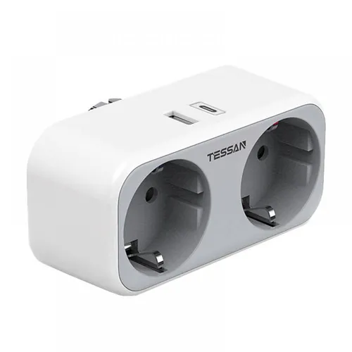 TESSAN Steckdosenadapter mit USB Ladefunktion, 2x Schutzkontakt, 1x USB-A, 1x USB-C
