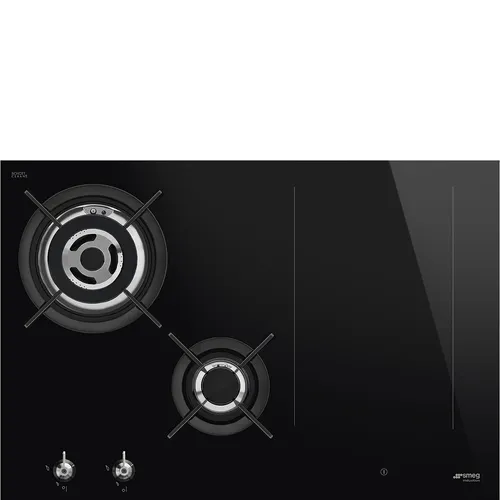 Smeg Kochfeld Classica PM3743D - Schwarz - Kochfeld mit 4 Zonen: 2 Gas- und 2 Induktionskochzonen, klassische Ästhetik und flexible Multizone für vielseitiges Kochen. Ideal für moderne Küchen.