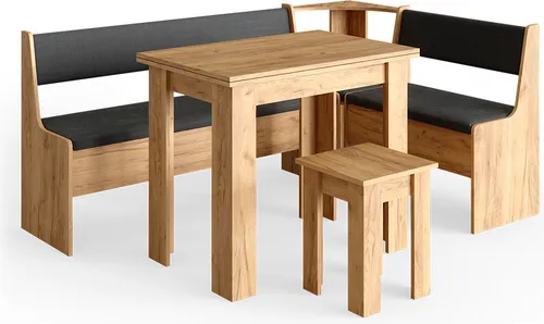 Vicco Eckbankgruppe Roman Eiche 180x120cm - Essgruppen mit kratzfester Melaminharzbeschichtung und ausklappbarer Tischplatte für flexibles Essen und geselliges Beisammensein.