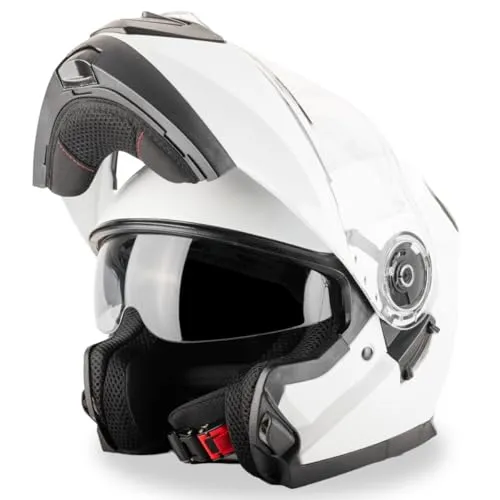 VINZ Santos Klapphelm mit Sonnenblende | ECE 22.06 & PINLOCK vorbereitet | Motorrad Helm Integralhelm | Motorradhelm Klappbar | In Gr. XS-XXL | Erhältlich Weiß