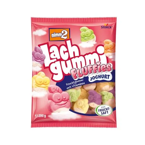 nimm2 Lachgummi Fluffies – 1 x 200 g – Fruchtgummis mit Fruchtsaft, Joghurt und Vitaminen – Süßigkeit zum Teilen und Naschen