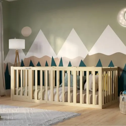 Crazy Pine Kinderbett 120x180 cm – Montessori Bodenbett mit Hohem Rausfallschutz - Kleinkindbett mit 73 cm hohem Rausfallschutz für sicheres Schlafen und abnehmbarer Barriere für mehr Selbstständigkeit. Hergestellt aus robustem Kiefernholz, ideal für Jungen und Mädchen.