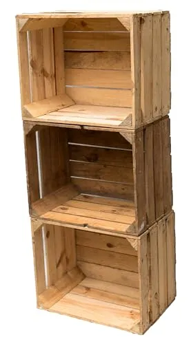 Vintage Obstkisten Set: 3 stabile Holzkisten für Dekoration und Möbelbau - Aufbewahrungsbehälter ohne Deckel, ideal für Ordnung und Landhausromantik in deinem Zuhause. Perfekt für Kartoffeln, Spielzeug oder als stilvolle Deko!