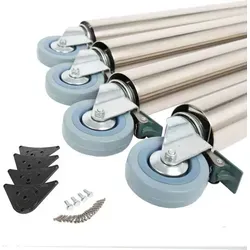 4er Set Tischbeine 710mm auf Rollen mit Bremse - Hochwertige Tischbeine aus Stahl in Edelstahl Optik, ideal für Sitzmöbel. Mit Rollen und Bremse für optimale Mobilität und Stabilität, Tragkraft von 15kg pro Bein.