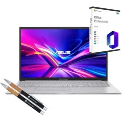 Asus VivoBook X170 - Intel Core i5 - 8GB DDR4-RAM - 2000GB SSD - Windows 11 Pro + MS Office 2024 Pro - 44cm (17.3") Display - Beleuchtete Tastatur - Silber