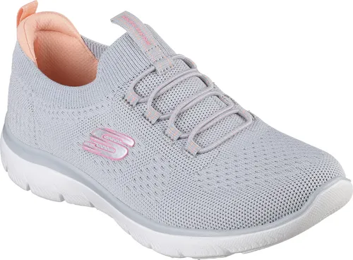Skechers Summits Top Player Damen Sneaker – Grau mit Pink Coral Trim, 42 EU - Modischer Damen Sneaker mit flexiblem Gummi-Laufsohle und stoßdämpfender Zwischensohle. Ideal für den Alltag, leicht und bequem mit Bungee-Schnürung für optimalen Halt.