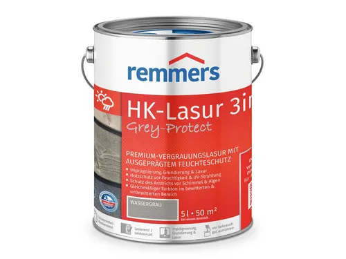 Remmers Holzschutzlasur HK-Lasur 3in1 Grey-Protect anthrazitgrau 5 Liter - Holzlasuren für optimalen Schutz, 3in1 Funktion für imprägnieren, grundieren und dekorieren, ideal für langlebige Ergebnisse und ansprechende Optik.