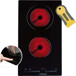 AREBOS Glaskeramikkochfeld 2 Platten 3200 W - Kochfelder - Autarkes 2-Zonen Kochfeld mit Sensor-Touch Display, 9 Heizstufen und Sicherheitsfunktionen wie Kindersicherung und Überhitzungsschutz für sorgenfreies Kochen.