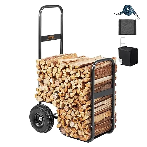 VEVOR Kaminholzwagen 67x52x110cm - Robuste Brennholzkarre mit 113 kg Tragkraft, ideal für mühelosen Transport und Lagerung von Brennholz