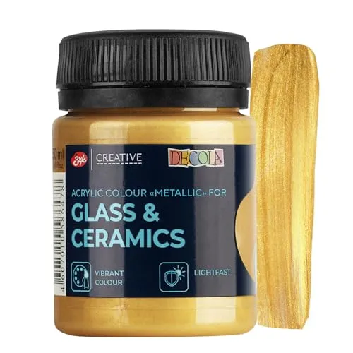 Decola Gold Porzellanfarbe | 50ml Permanente Farbe für Glas und Keramik | Hohe Deckkraft auf dunklen Oberflächen | Hergestellt von Nevskaya Palitra