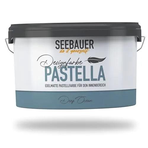 SEEBAUER diy Pastellfarbe PASTELLA Blau 2,5L (Deep Ocean) - Edelmatt Wandfarbe für kreative Raumgestaltungen - Hochwertige edelmatte Wandfarbe mit exzellenter Deckkraft und großer Reichweite. Abwaschbar, pflegeleicht und ideal für alle Innenräume. Umweltschonend und geruchsarm – perfekt für Familien und kreative Projekte.