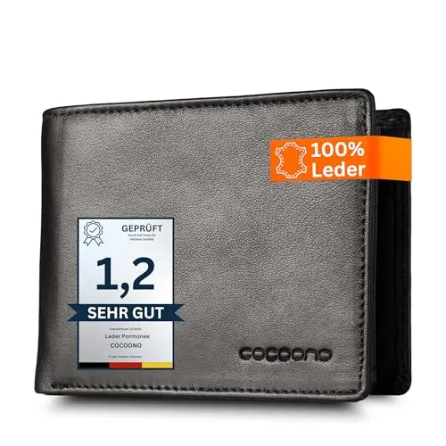 Cocoono Leder Geldbörse Herren mit RFID Schutz – Eleganter Echtleder Geldbeutel in Schwarz - Elegante Herren Geldbörse aus hochwertigem Echtleder mit RFID-Schutz. Kompakt und funktional, bietet sie Platz für 10 Karten und ist der ideale Begleiter für Alltag und Business.