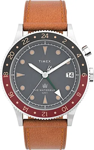 Timex Herrenuhr Waterbury GMT TW2V74000 - Klassisch & Funktional - Elegante Herren-Armbanduhr mit Quarzwerk, GMT-Funktion für zwei Zeitzonen und 100 m Wasserdichtigkeit. Ideal für den modernen Mann, der Stil und Funktionalität schätzt.