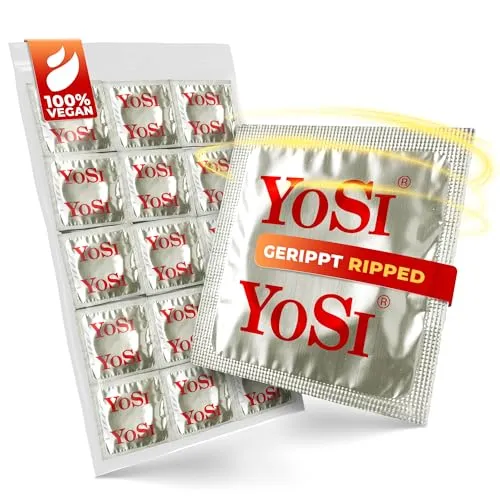 YOSI Ribbed Kondome – 200 Stück für intensives Liebesspiel - Die gerippte Textur der YOSI Kondome sorgt für zusätzliche Stimulation und intensives Vergnügen. Mit regulärer Passform (53 mm Breite) bieten sie sicheren Sitz und Komfort. Perfekt für leidenschaftliche Momente.