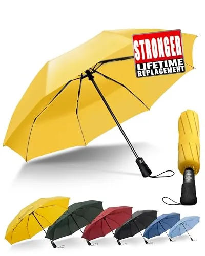 Chakipee Kompakter Reise Regenschirm Groß Sturmfest – Automatik Taschenschirm für Herren und Damen, Tragbarer 210T-Stoff 97 cm Spannweite 8 Rippen Schirm Gelb