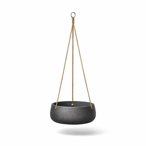 Finestgreen Hängende Pflanzschale Eileen Schwarz – Urban Gardening Pflanzenampel (Ø 29 cm) - Wetterfeste, robuste Hängeschale in Betonoptik, ideal für kreative Bepflanzungen. Einfach aufzuhängen und verleiht jedem Raum oder Garten einen modernen Akzent.