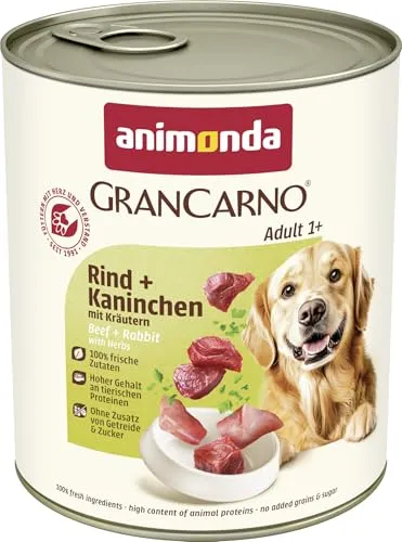 animonda GranCarno Hundefutter, Nassfutter für erwachsene Hunde, 6 x 800 g Kaninchen+Kräutern - Dosenfutter für Hunde: Hochwertiges, getreidefreies Alleinfutter mit 100 % frischen Zutaten für unverfälschten Genuss und gesunde Ernährung.