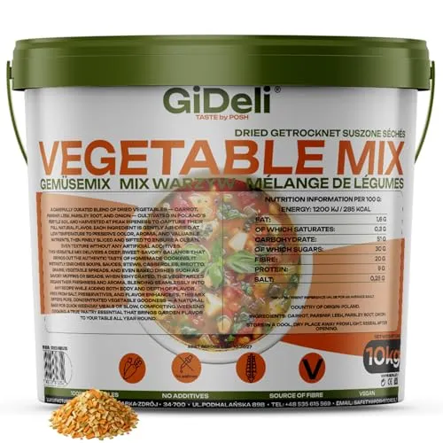 GiDeli Suppengewürz 10kg - Gemüsebrühe ohne Salz im Eimer - Trockengemüse ohne Zusatzstoffe, natürlich getrocknet – ideal für Suppen, Soßen & Eintöpfe