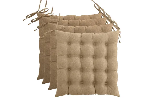 wometo Stuhlkissen Prime 40x40 4er Set - OEKO-TEX® Sitzkissen in Beige - Stuhlkissen Set mit 4 quadratischen Kissen, OEKO-TEX® zertifiziert für schadstofffreie Sicherheit, ideal für gemütliche Sitzgelegenheiten.