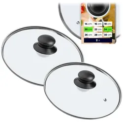 KADAX Glasdeckel Set "Pecoraro", Deckel mit Griff, mit Dampfloch, Topf- und Pfannendeckel, 24 cm + 20 cm