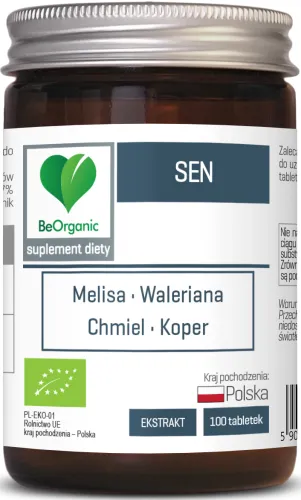 BeOrganic - Schlaf BIO - Zitronenmelisse - Baldrian - Hopfen - Fenchel - Nahrungsergänzungsmittel - Ohne Zusatzstoffe - Veganer - 100 Tabletten