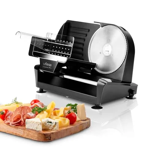 Ufesa Katana Pro Elektrische Aufschnittmaschine - Allesschneider mit 200W Leistung, herausnehmbarer Edelstahlklinge und Dickeneinstellung von 0 bis 20 mm für präzise Schnitte bei Wurst, Käse und Brot.