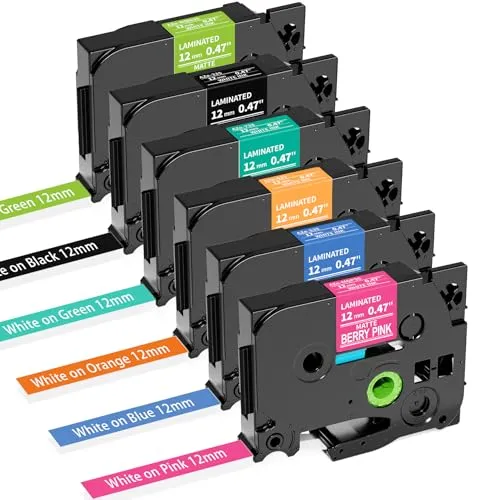 MarkField 6x Kompatible Schriftband für Brother P-Touch Label Maker TZ-MQP35 TZe-335 12mm x 8m 0,47 laminierte Bunt Bänder für PT-H100LB H105 H107B H110 H200 H101 Cube D200 D210 D400 1000 1010