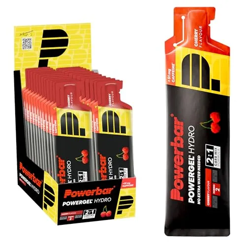 PowerBar Powergel Hydro Cherry mit Koffein, 24 x 67 ml Beutel - Energieriegel & Getränke, ideal für schnelle Energiezufuhr während des Sports mit Koffein für zusätzlichen Schwung.