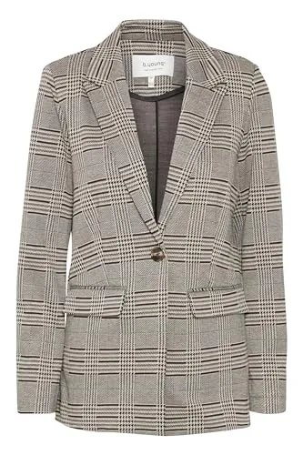 b.young BYROWAN Damen Blazer Longblazer - Eleganter Blazer für Damen im Regular Fit, mit Reverskragen, Knopfverschluss und karriertem Muster. Ideal für Büro und Freizeit, angenehm zu tragen dank hochwertiger Materialien.