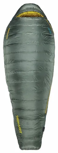 Therm-a-Rest Questar 20F Daunenschlafsack - Größe: lang - Schlafsack mit 650-Fill Nikwax Hydrophobic Down, der 90 % weniger Feuchtigkeit absorbiert und schnell trocknet. Ideal für Outdoor-Enthusiasten, die Wert auf Komfort und Wärme legen.