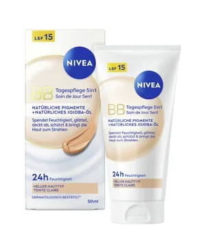 NIVEA 5in1 BB Cream für helle Hauttypen LSF 15 - 50 ml - Die NIVEA 5in1 BB Cream bietet 24h Feuchtigkeit und eine getönte Pflege für helle Hauttypen. Sie kaschiert kleine Makel und sorgt für ein glattes Hautbild. Mit Lichtschutzfaktor 15 für einen strahlenden Teint im Alltag.