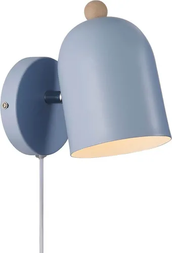 Nordlux Gaston Wandleuchte E27, 15W, blau - Lampen, schnörkellose Wandleuchte mit abgerundetem Schirm und Holzdetail, ideal für stilvolle Akzente in jedem Raum.