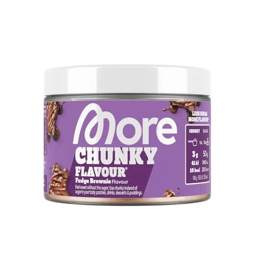 MORE Chunky Flavour Fudge Brownie 150 g - Riegel & Getränke zur Nahrungsergänzung - Vielseitiges Geschmackspulver mit nur 6-12 kcal pro Portion, ideal für einen bewussten Lebensstil und sorgt für cremigen Genuss in jedem Gericht.