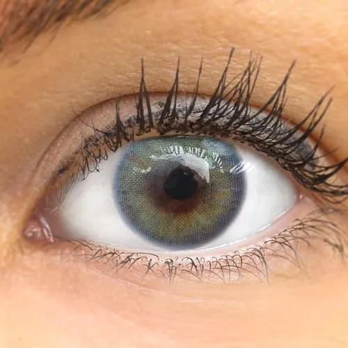 GLAMLENS Jasmine Light Blue Blau + Behälter | Leicht dezent deckende natürliche blaue Kontaktlinsen farbig | farbige Monatslinsen 1 Paar (2 Stück) DIA 14.00 mit Stärke -0.75