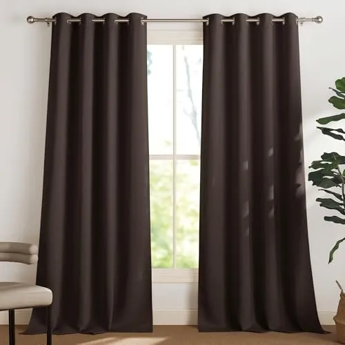 PONY DANCE Gardinen Wohnzimmer mit Ösen 2er Set H 245 x B 140 cm Braun, Verdunkelunsvorhang für Schlafzimmer Vorhänge Hitzeschutz & Wärmeisolierend Thermogardine