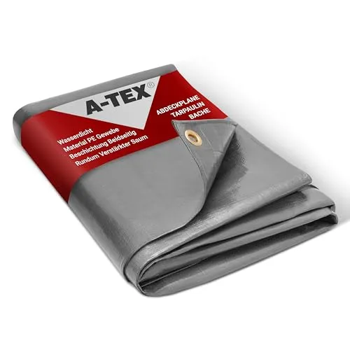 A-TEX® Abdeckplane 260g/m² (Grau, 4 x 5 m) | Reißfeste Gewebeplane mit Ösen - Robuste, wasserabweisende Abdeckplane für Garten, Bau und Transport. UV-stabilisiert und langlebig für vielseitige Einsätze.